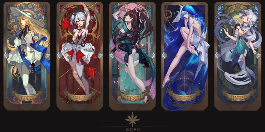 camellya, phoebe, shorekeeper, jinhsi, and zhezhi (wuthering waves) drawn by steve_zheng