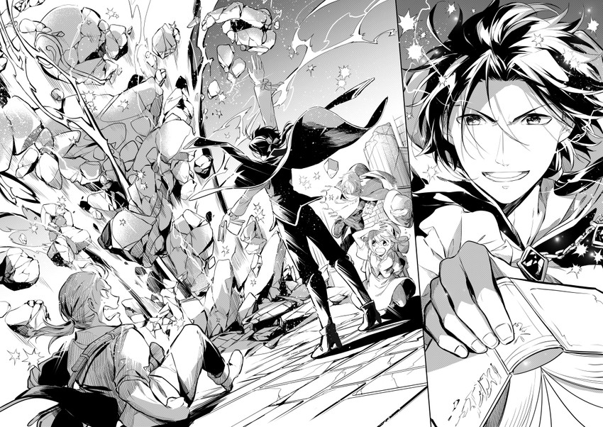 therion, tressa colzione, cyrus albright, and alfyn greengrass (octopath traveler and 1 more) drawn by oboro_keisuke