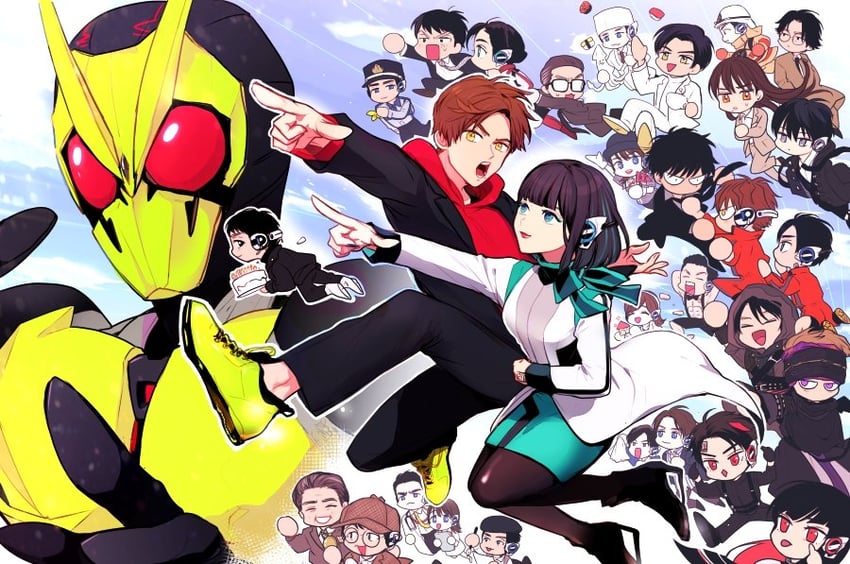 is, kamen rider zero-one, kamen rider zero-two, hiden aruto, horobi, and 19 more (kamen rider and 1 more) drawn by zo_ochi2