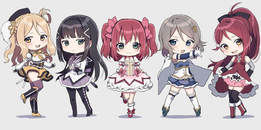 akemi homura, kaname madoka, miki sayaka, sakura kyoko, tomoe mami, and 5 more (love live! and 2 more) drawn by shirasu_uni