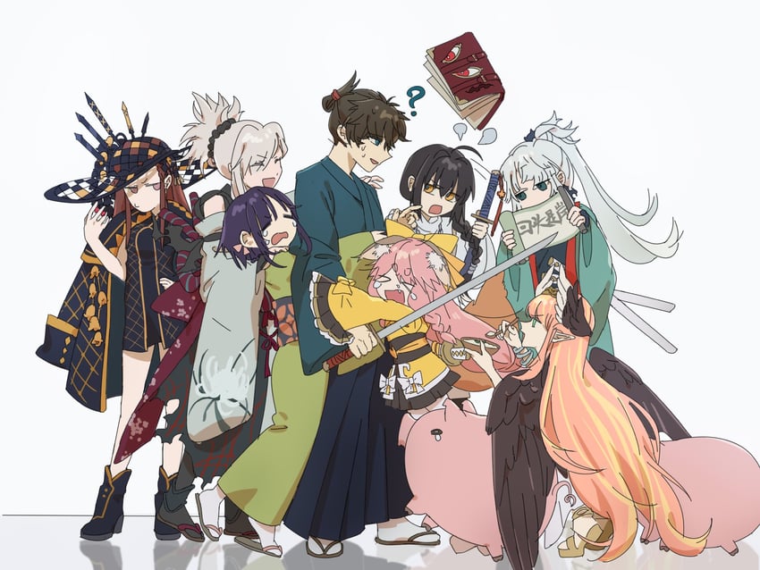 tamamo, miyamoto musashi, yamato takeru, miyamoto iori, circe, and 5 more (fate and 1 more) drawn by deadoctopus666