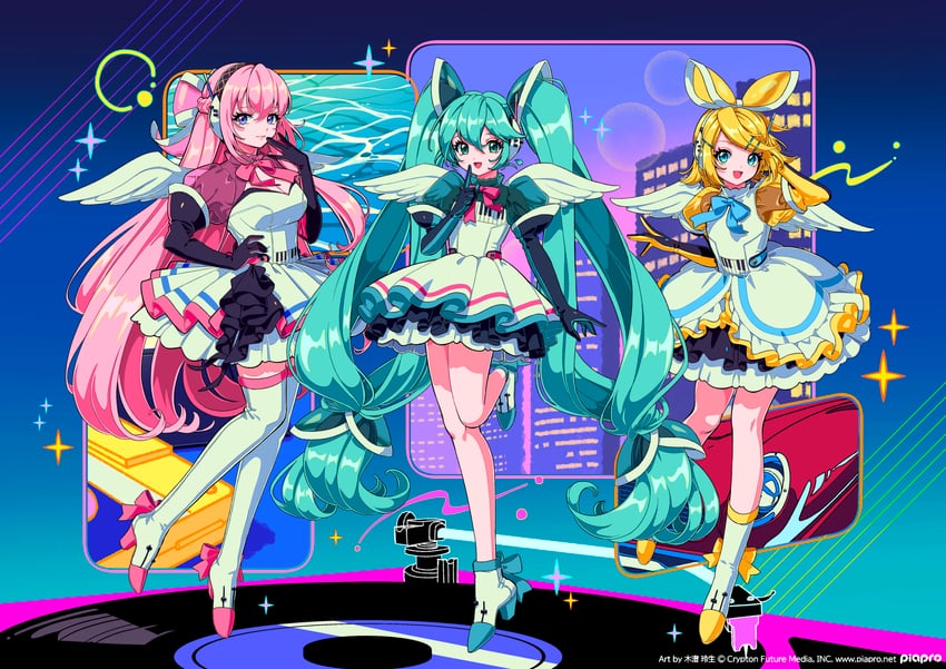 hatsune miku, kagamine rin, and megurine luka (vocaloid) drawn by kisumi_rei
