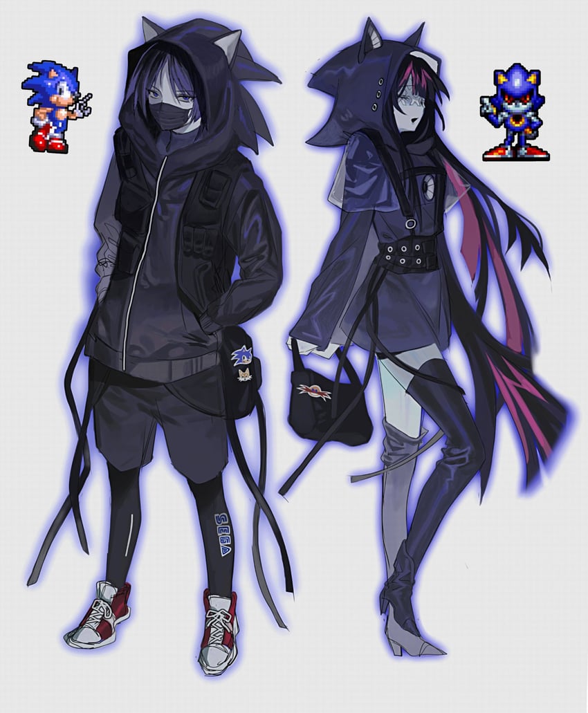 scaramouche, sonic the hedgehog, tails, columbina, dr. eggman, and 1 more (genshin impact and 2 more) drawn by gadblo_(hateful)