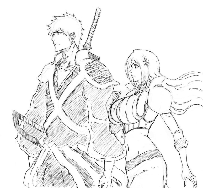 inoue orihime and kurosaki ichigo (bleach and 1 more) drawn by rakusakugk