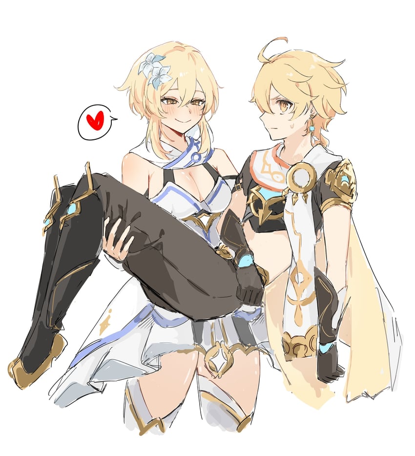 lumine and aether (genshin impact) drawn by nihon_no_hentai
