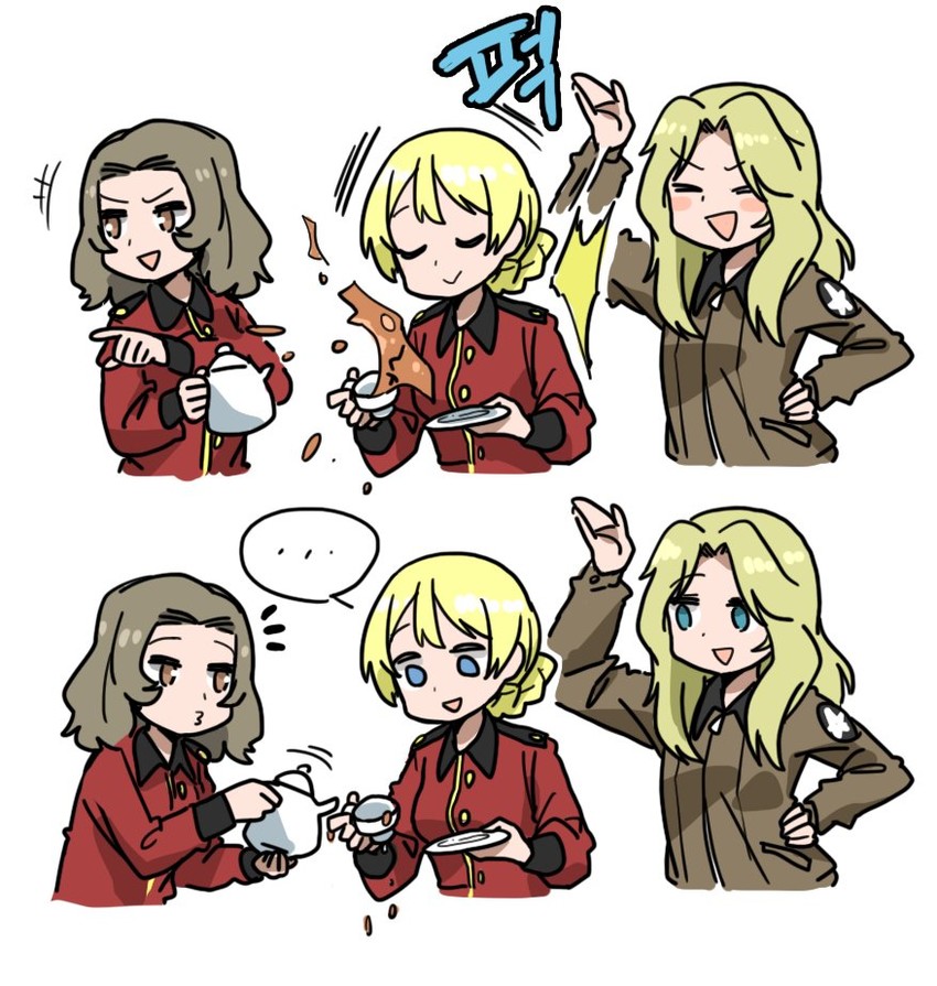 darjeeling, kay, and rosehip (girls und panzer) drawn by anyan_(jooho)