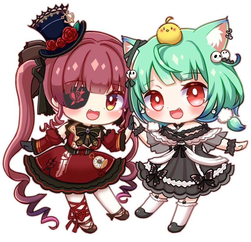 houshou marine, uruha rushia, and piyoko (hololive) drawn by mihanada_kanata