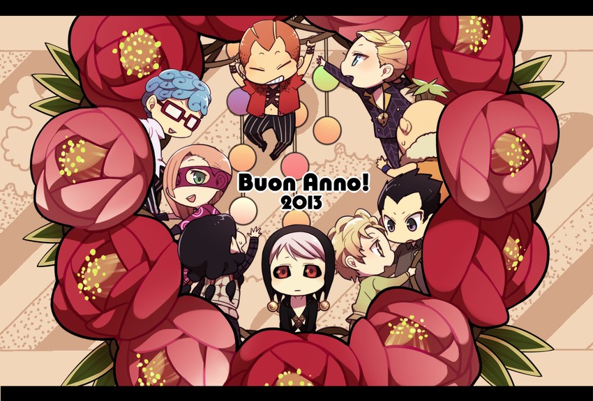 prosciutto, risotto nero, melone, ghiaccio, illuso, and 4 more (jojo no kimyou na bouken and 1 more) drawn by hanaichi_(hana13)