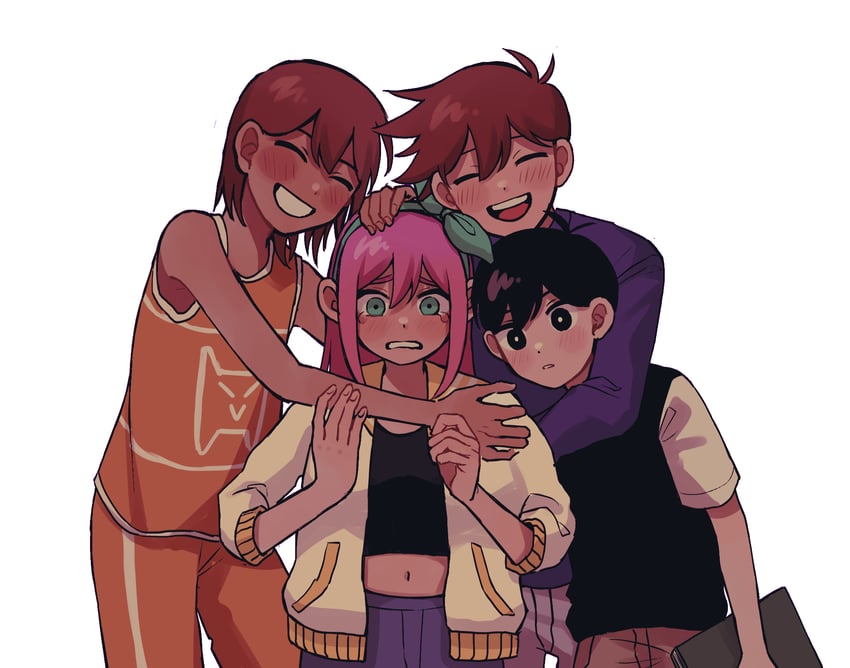 sunny, aubrey, kel, and hero (omori) drawn by k_toast