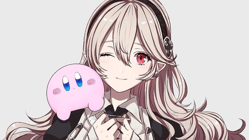 kirby and female corrin (fire emblem and 3 more) drawn by roroichi