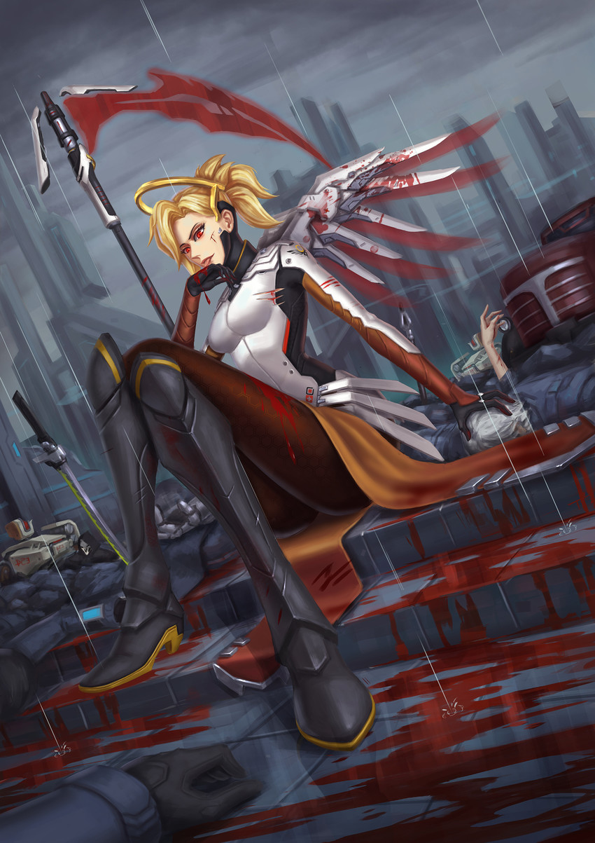 mercy, reaper, reinhardt, and bastion (overwatch and 1 more) drawn by nairobi_song