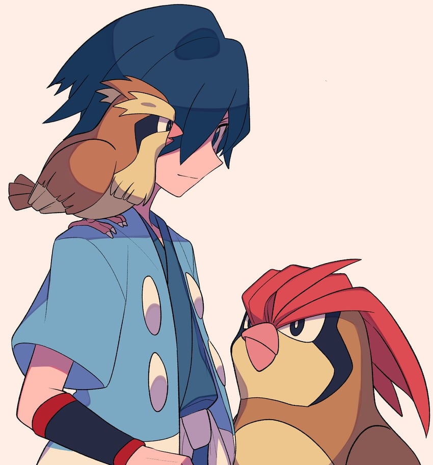 pidgey, falkner, and pidgeotto (pokemon and 1 more) drawn by tyako_089