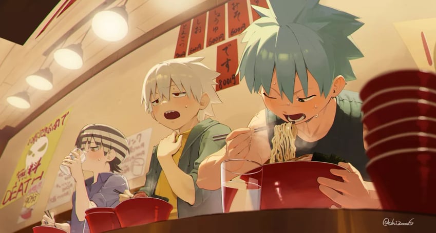 soul evans, death the kid, and black star (soul eater) drawn by mekkichi