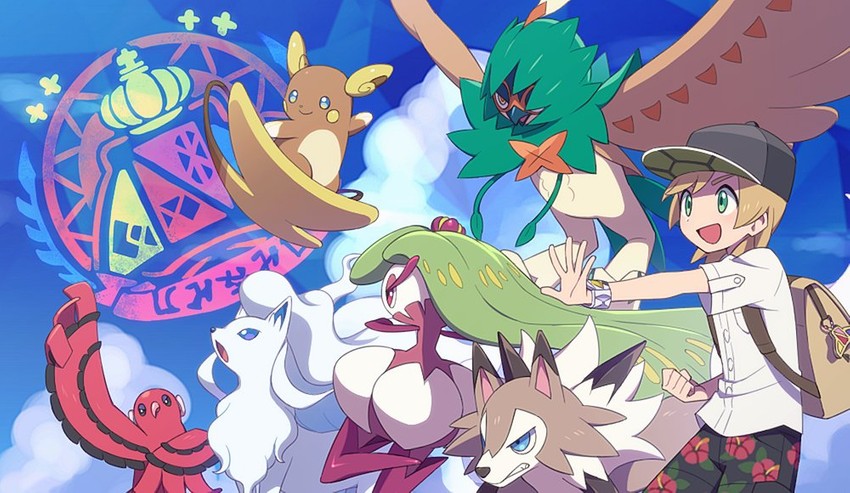 elio, lycanroc, decidueye, alolan raichu, tsareena, and 2 more (pokemon and 1 more) drawn by agata_(agatha)
