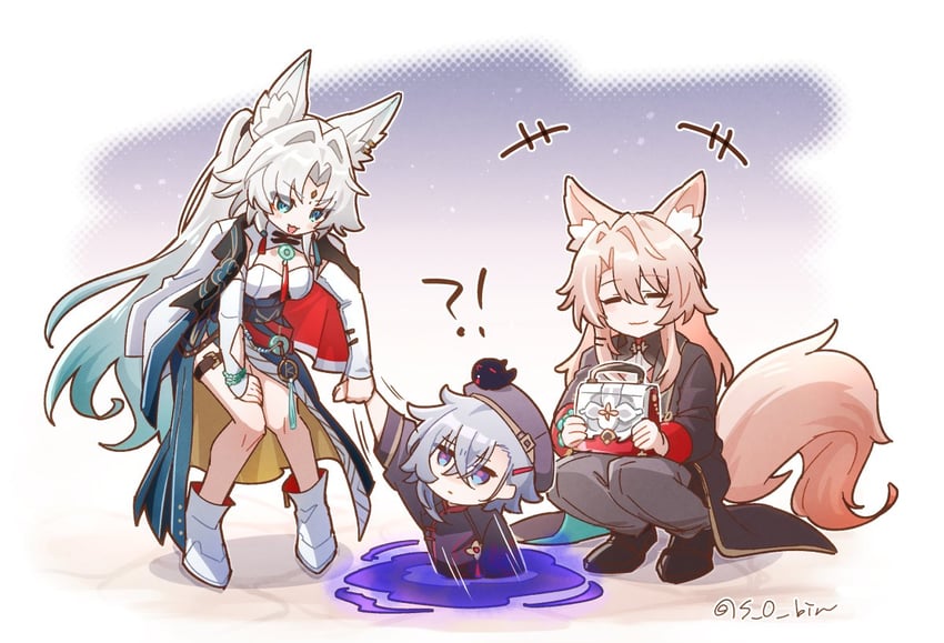 feixiao, jiaoqiu, and moze (honkai and 1 more) drawn by s_o_bin