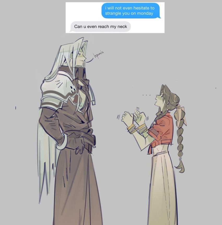 aerith gainsborough and sephiroth (final fantasy and 2 more) drawn by mmmckayyy