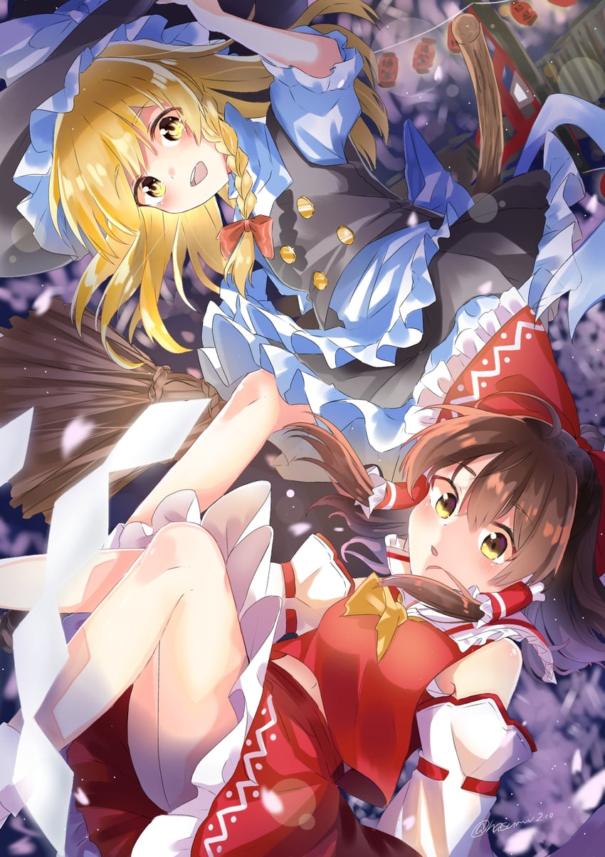 hakurei reimu and kirisame marisa (touhou) drawn by hasumi_suzuna