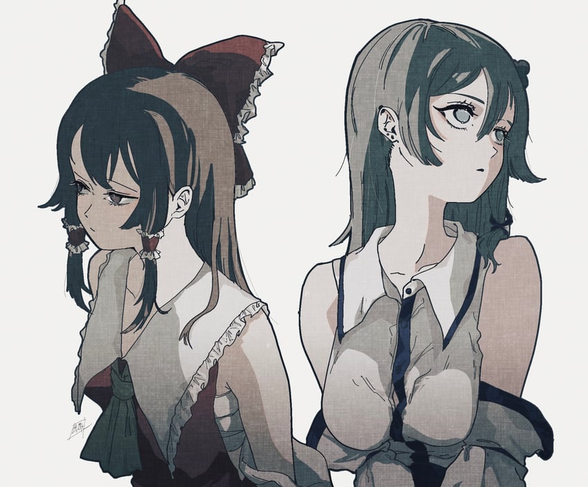 hakurei reimu and kochiya sanae (touhou) drawn by sokura_(mochichitose)