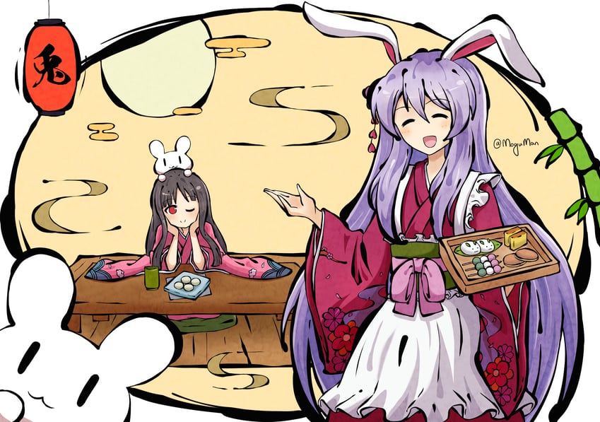 reisen udongein inaba, houraisan kaguya, and inaba mob (touhou) drawn by moguman