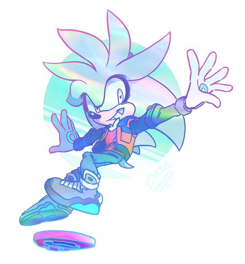 silver the hedgehog and marty mcfly (sonic and 2 more) drawn by evan_stanley