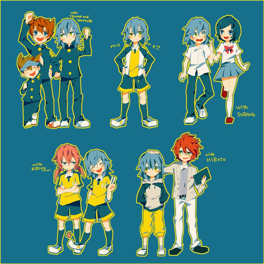 kirino ranmaru, kariya masaki, matsukaze tenma, kiyama hiroto, sorano aoi, and 1 more (inazuma eleven and 1 more) drawn by conoha