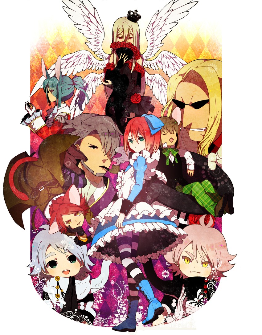 white rabbit, cheshire cat, kazemaru ichirouta, afuro terumi, endou mamoru, and 6 more (inazuma eleven and 1 more) drawn by hakusai_(tiahszld)