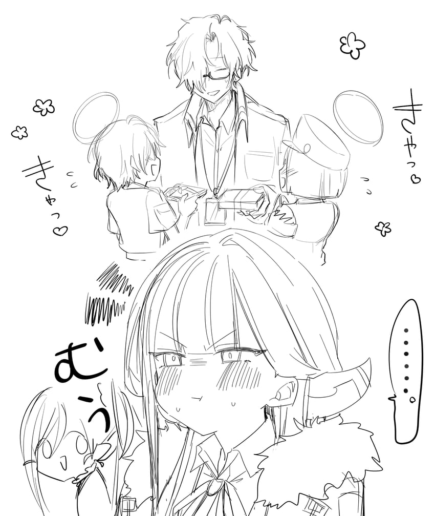 sensei, aru, mutsuki, problem solver sensei, prefect team member, and 1 more (blue archive) drawn by inotukuhito