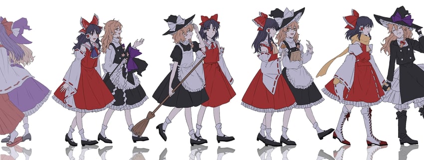 hakurei reimu and kirisame marisa (touhou and 5 more) drawn by hitte5416
