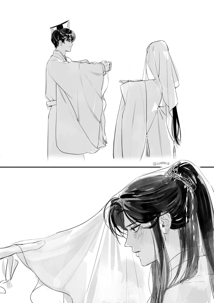 chu wanning, mo ran, and taxian-jun (erha he ta de bai mao shizun) drawn by hum_(s2mhms2)