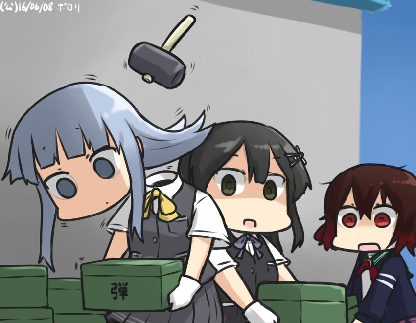 mutsuki, oyashio, hatsukaze, mutsuki kai ni, and oyashio kai ni (kantai collection) drawn by hamu_koutarou