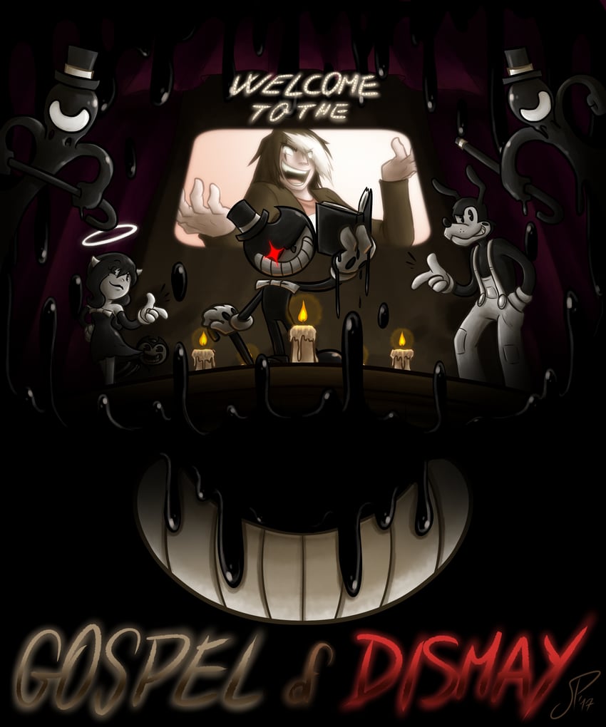 bendy, alice angel, sammy lawrence, and boris the wolf (bendy and the ink machine) drawn by shinyzango