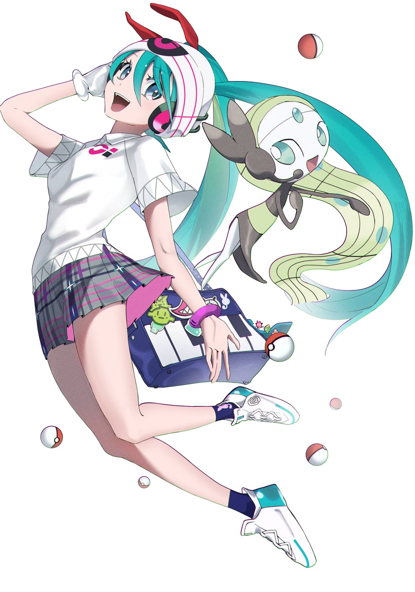 hatsune miku, meloetta, and psychic miku (pokemon and 2 more) drawn by akabane_he