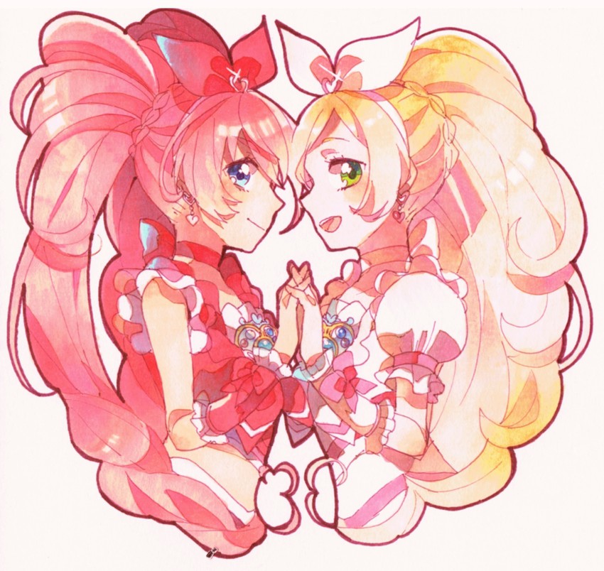 houjou hibiki, minamino kanade, cure melody, and cure rhythm (precure and 1 more) drawn by hayashi_(kanzume)