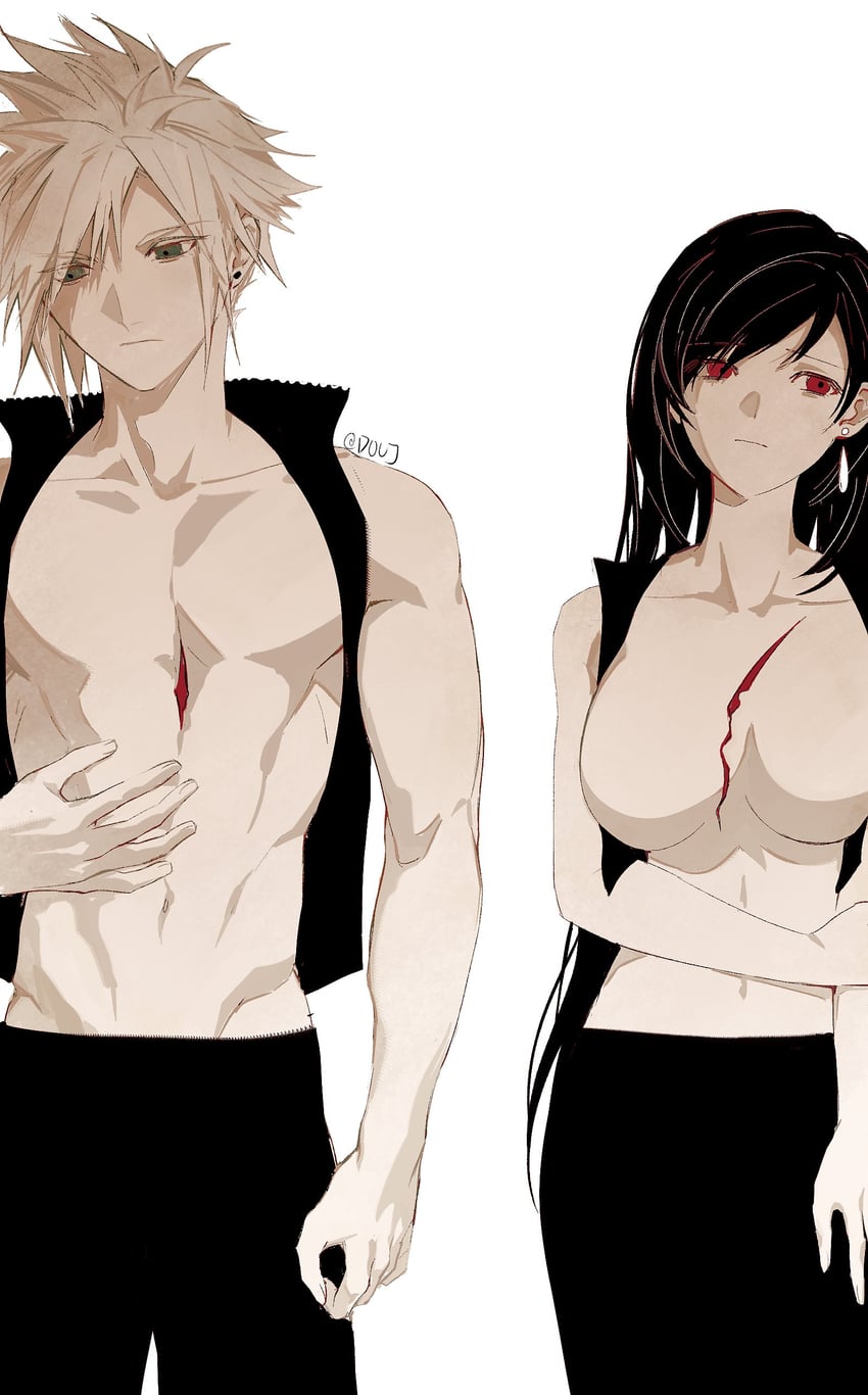 tifa lockhart and cloud strife (final fantasy and 2 more) drawn by duoj_ji
