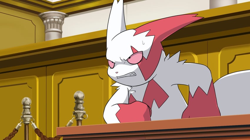 miles edgeworth and zangoose (pokemon and 1 more) drawn by matchstick_39
