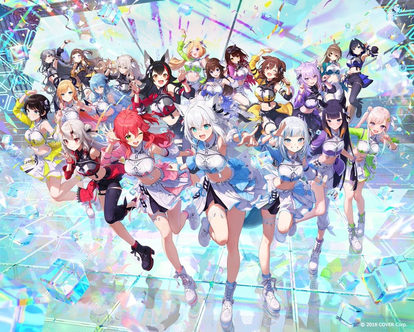 gawr gura, shirakami fubuki, ninomae ina'nis, ouro kronii, nanashi mumei, and 15 more (hololive and 2 more) drawn by amagai_tarou and matsuo_shogo