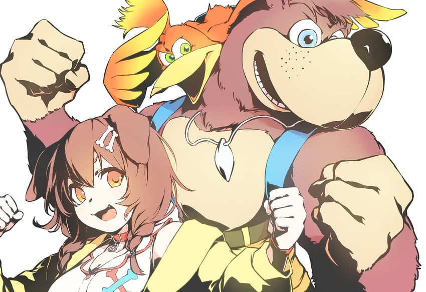 inugami korone, kazooie, and banjo (hololive and 1 more) drawn by hashiguma