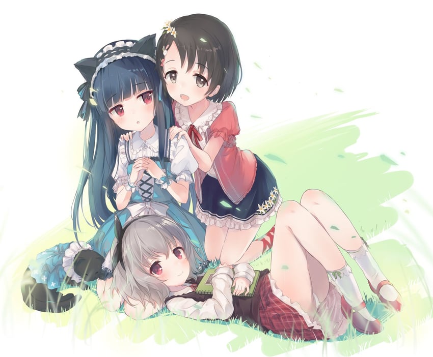 sasaki chie, sajo yukimi, narumiya yume, and pero (idolmaster and 1 more) drawn by nimura_yuuji