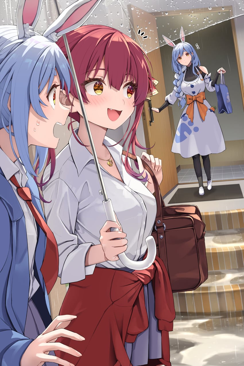 houshou marine, usada pekora, and pekomama (hololive) drawn by summer_tail720