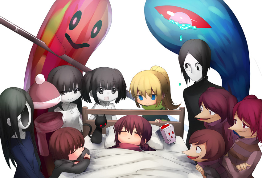 madotsuki, poniko, monoko, monoe, sekomumasada sensei, and 5 more (yume nikki) drawn by fonukapo
