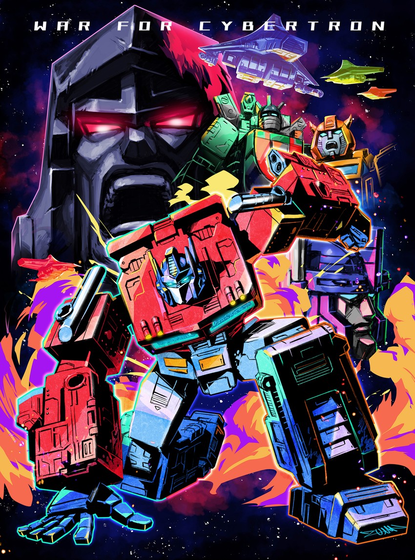 optimus prime, megatron, starscream, bumblebee, thundercracker, and 3 more (transformers and 1 more) drawn by yasukuni_kazumasa