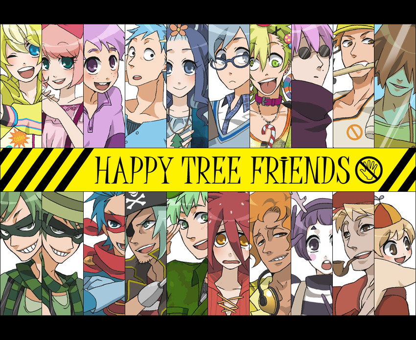 flaky, flippy, cuddles, giggles, splendid, and 14 more (happy tree friends) drawn by kurara