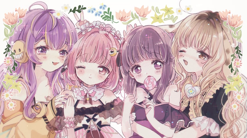fallenshadow, vividly vivi, lemonleaf, and bubbly bunnana (indie virtual youtuber) drawn by sunflower-m
