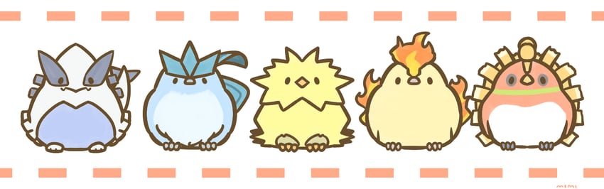 lugia, ho-oh, articuno, zapdos, and moltres (pokemon) drawn by 773mimisuke