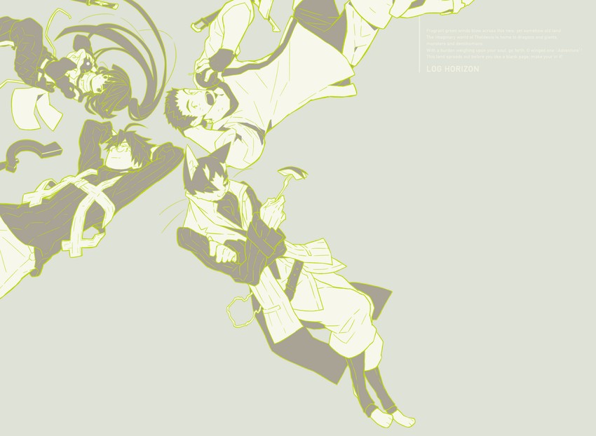akatsuki, shiroe, nyanta, and naotsugu (log horizon) drawn by hara_kazuhiro