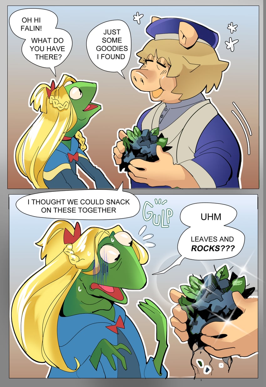 marcille donato, falin touden, kermit the frog, and miss piggy (dungeon meshi and 1 more) drawn by cartoonzyday
