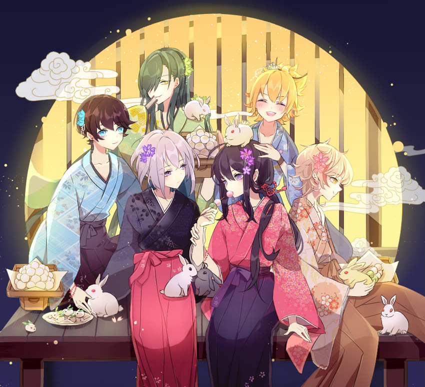 namazuo toushirou, honebami toushirou, horikawa kunihiro, nikkari aoe, urashima kotetsu, and 1 more (touken ranbu) drawn by 2333