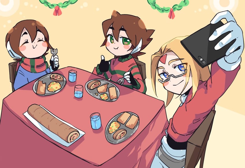 aile, vent, and girouette (mega man and 1 more) drawn by ghosty_entity