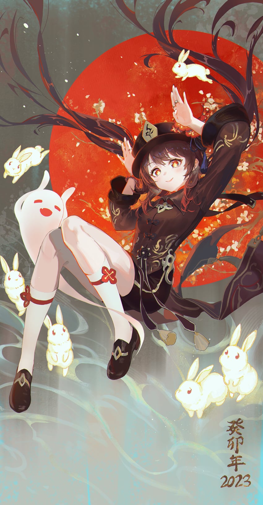 hu tao and boo tao (genshin impact) drawn by rakuhei