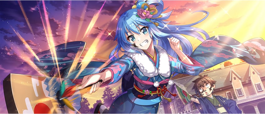 aqua and satou kazuma (kono subarashii sekai ni shukufuku wo! and 1 more)